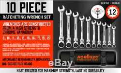 10Pc 8-22mm Flexible Head Ratcheting Wrench Combination Spanner Auto Tool Metric