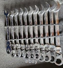 11 pc 12-Point Metric 15° Offset Flex-Head Ratcheting Box/ Open-End Wrench Set