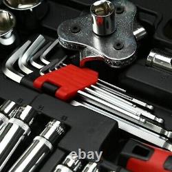 121PCS 1/4 & 3/8 & 1/2 Socket Ratchet Spanner Wrench Set Repair Tool Kit