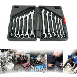 12PCS 8-19mm Metric Flexible Head Ratcheting Wrench Combination Spanner Tool Set