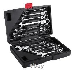 12Pc 8-19mm Flexible Head Ratcheting Wrench Spanner Combo Tool Set withCase