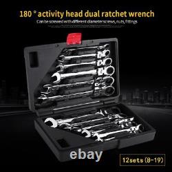 12Pc 8-19mm Flexible Head Ratcheting Wrench Spanner Combo Tool Set withCase