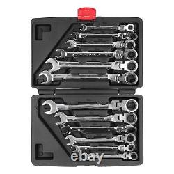 12Pcs Flex Head Ratcheting Wrench Metric Ratchet Spanner Set CRV 819mm with Del