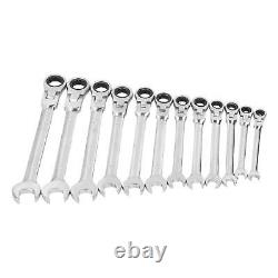 12Pcs Flex Head Ratcheting Wrench Metric Ratchet Spanner Set CRV 819mm with Del