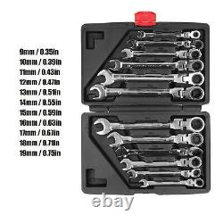 12Pcs Flex Head Ratcheting Wrench Metric Ratchet Spanner Set CRV 819mm with Del