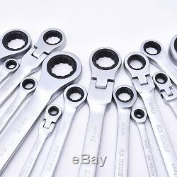 12Pcs Ratchet Gear Flexible Head Ratcheting Wrench Spanners Tool Set 8-24mm