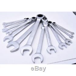 12Pcs Ratchet Gear Flexible Head Ratcheting Wrench Spanners Tool Set 8-24mm