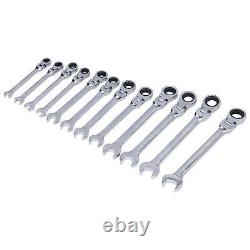 12Pcs Ratcheting Wrench Set Tool Steel Flexible Head Ratchet Combination Spanner