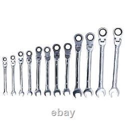 12Pcs Ratcheting Wrench Set Tool Steel Flexible Head Ratchet Combination Spanner