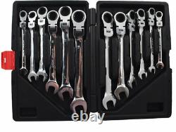 12pc 8-19mm Metric Flexible Head Ratcheting Wrench Combination Spanner Tool Set