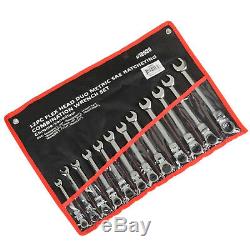 12pc Flex Head Duo Metric And SAE Ratcheting Combination Wrench Set
