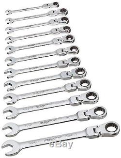 12pcs Flex-Head Combination Wrench Set Ratcheting Duo Metric SAE