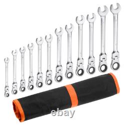 12pcs Flexible Ratchet Combination Wrench Set 8-19mm Metric Cr-V Steel 72-Teeth