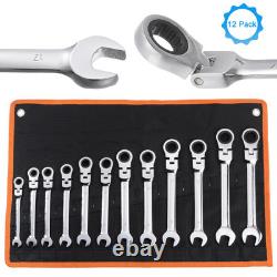 12pcs Flexible Ratchet Combination Wrench Set 8-19mm Metric Cr-V Steel 72-Teeth