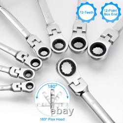 12pcs Flexible Ratchet Combination Wrench Set 8-19mm Metric Cr-V Steel 72-Teeth