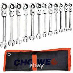 12pcs Ratcheting Wrench Set Spanner Tool Combination 8-19mm Metric Flexible Head