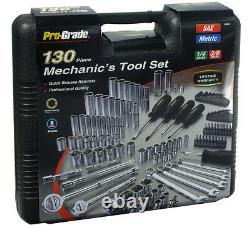 130pc Mechanic Mixed Tool Set, Wrenches, Sockets, Ratchets, Driver 1/4, 3/8 Dr