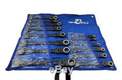 14pc Flex Head Ratcheting Combination Wrench Set Metric 8 to 17mm 19 21 22 24 mm