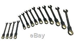 14pc Flex Head Ratcheting Combination Wrench Set Metric 8 to 17mm 19 21 22 24 mm