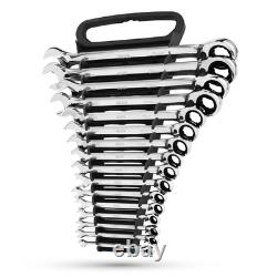 16Pc Mm/Metric Reversible Ratcheting Combination Wrench Set with Lock-In Rack