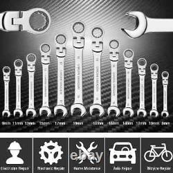 16pcs Ratcheting Combination Wrench Set, 6-23mm Metric Flex Head Wrench withbag