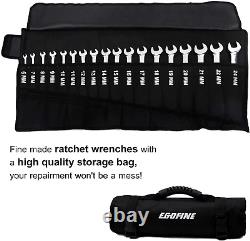 18Pc Metric Ratcheting Wrench Set, 6 Mm 24 Mm with a Roll up Storage Bag