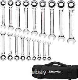18Pc Metric Ratcheting Wrench Set, 6 Mm 24 Mm with a Roll up Storage Bag