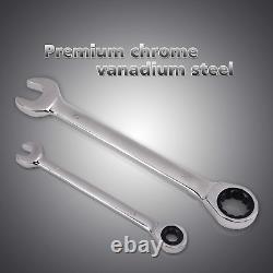 18Pc Mm/Metric Ratcheting Wrench Set, 6 Mm 24 Mm Chrome Vanadium Steel Combina