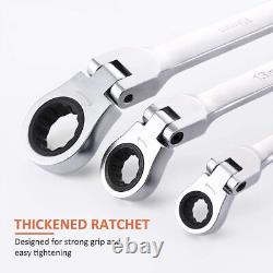 1Pcs Metric Ratcheting Wrench Extra Long Gear Steel Rotatable Head Set 8mm-19mm