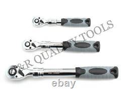 1/4 3/8 & 1/2 drive Long Handle Ratchet Socket Wrench 3pc Tool Set Extendable