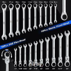 20-Piece SAE & Metric Combination Wrench Set, 72-Tooth Ratcheting Wrench Kit