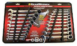 20pc GEARWRENCH RATCHETING COMBINATION RATCHET WRENCH SET SAE & METRIC 35720