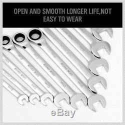 20pc Ratcheting Combination Wrench Set SAE Inch Imperial Metric MM Tool With Box