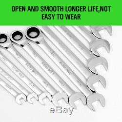 20pc Ratcheting Wrench Combination Flat Ratchet Spanner Set Inch & MM With Case