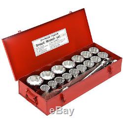 21pc 1inch Socket Reversible Ratchet 12 Point Standard SAE Shallow Chrome Set