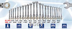 22Piece Flex-Head Ratcheting Wrench Set, Combination Wrench Sets withOrganizer Box