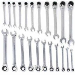 22 PC Metric and SAE Ratcheting Wrench Tool Set Ratchet Fine Tooth