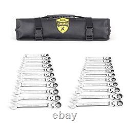 22-Piece Flex-Head Ratcheting Wrench Set, Metric & SAE Chrome Vanadium Steel H