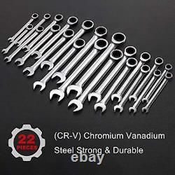 22-Piece Ratchet Wrenches Chrome Vanadium Steel Ratcheting Wrench Set