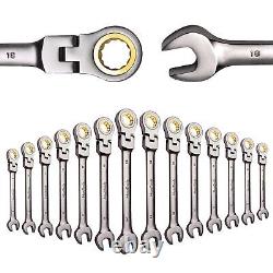 23-Piece Flex-Head Ratcheting Combination Wrench Set-Includes 14PCS Metric 8