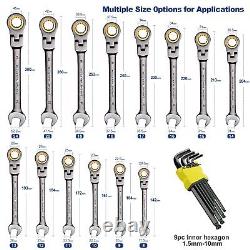 23-Piece Flex-Head Ratcheting Combination Wrench Set-Includes 14PCS Metric 8