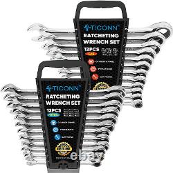 24Pcs. Ratcheting Ratchet Wrench Set, Professional Slim Profile Mechanic With Rack