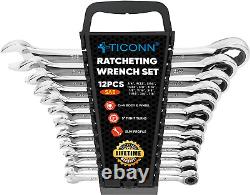 24Pcs. Ratcheting Ratchet Wrench Set, Professional Slim Profile Mechanic With Rack