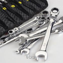 24-Piece Flex-Head Ratcheting Wrench Set, Metric & SAE Chrome Vanadium Steel H