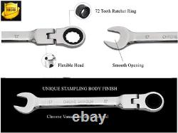 24-Piece Flex-Head Ratcheting Wrench Set, Metric & SAE Chrome Vanadium Steel H
