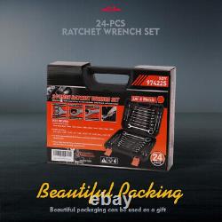 24-Piece Ratcheting Wrench Set Metric and SAE 72-Teeth Chrome Vanadium Steel