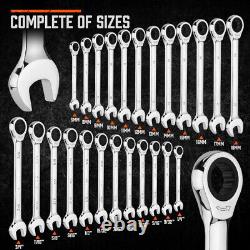 24-Piece Ratcheting Wrench Set Metric and SAE 72-Teeth Chrome Vanadium Steel