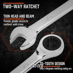 24-Piece Ratcheting Wrench Set Metric and SAE 72-Teeth Chrome Vanadium Steel
