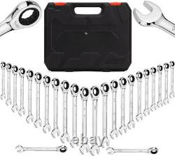 24-Piece Ratcheting Wrench Set Metric and SAE 72-Teeth Chrome Vanadium Steel