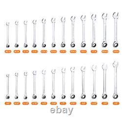 24pcs Ratcheting Combination Wrench Set Inch and Metric 12PT Ratchet Wrench